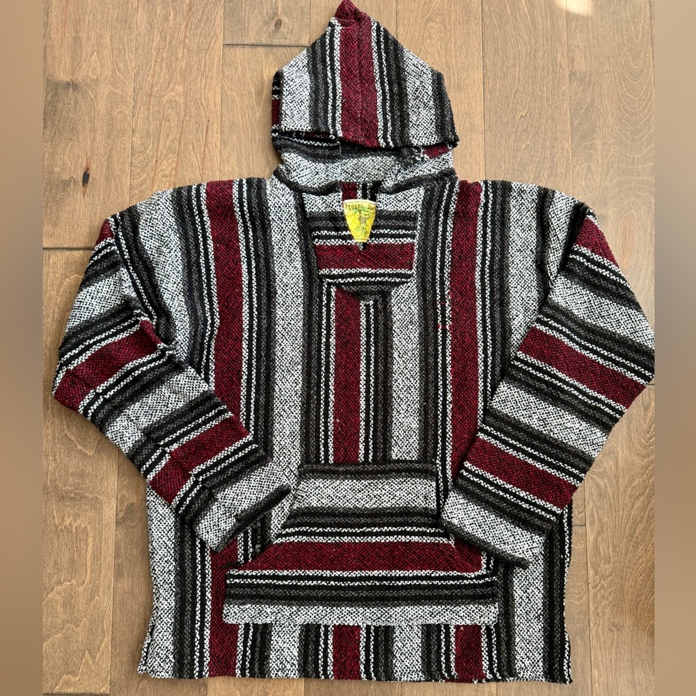 Iguana Jack Baja Mens Hoodie Black Gray Maroon Striped Size XL - Picture 4 of 9